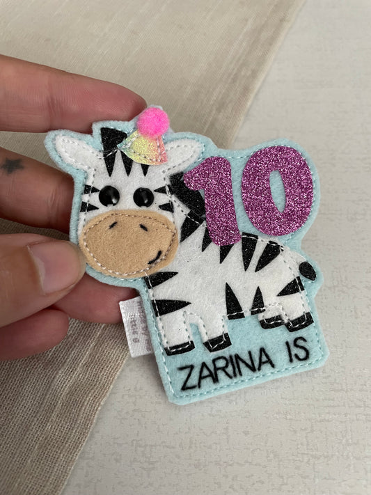 Zebra birthday badge