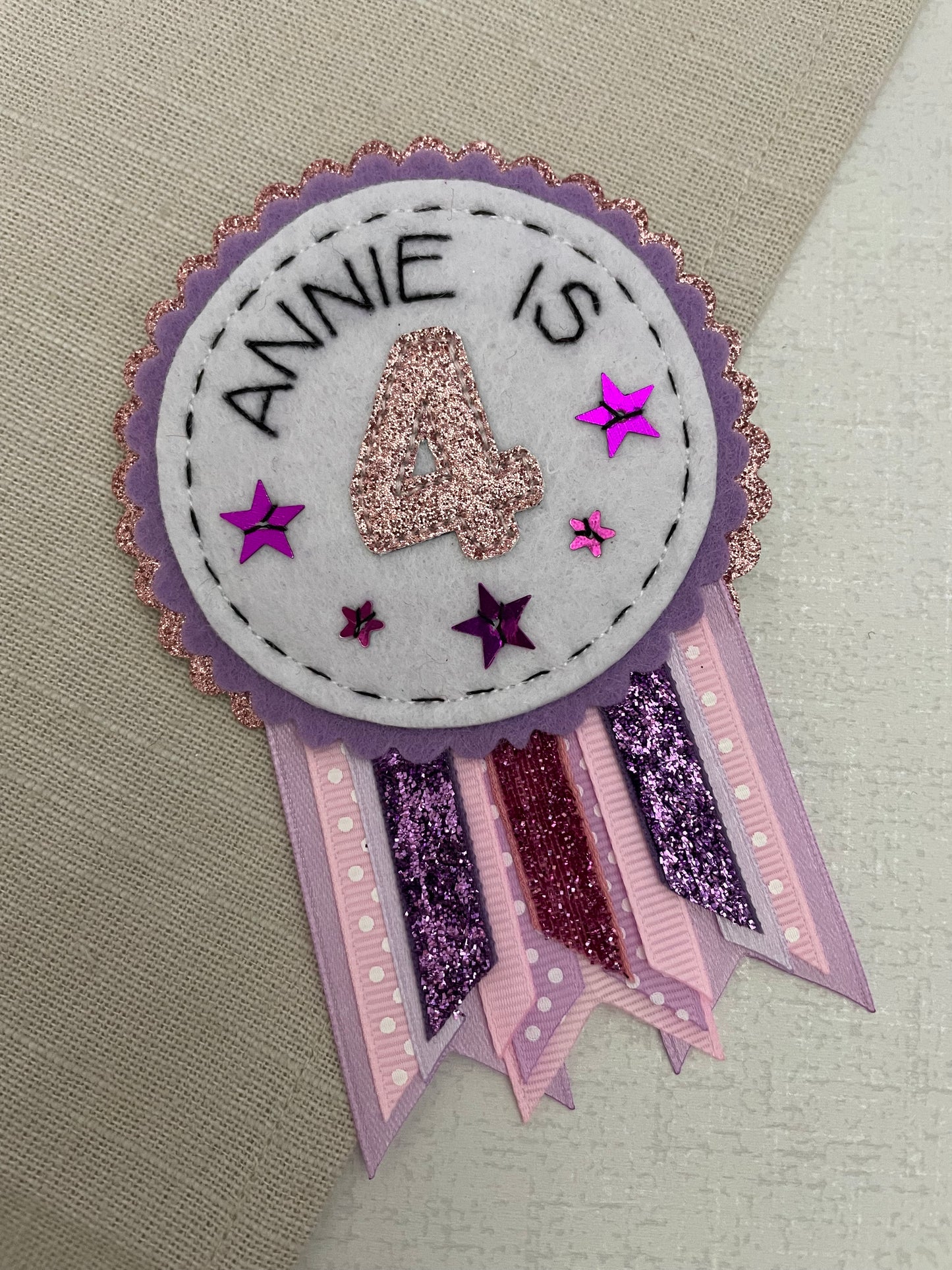 Pink and lilac birthday rosette