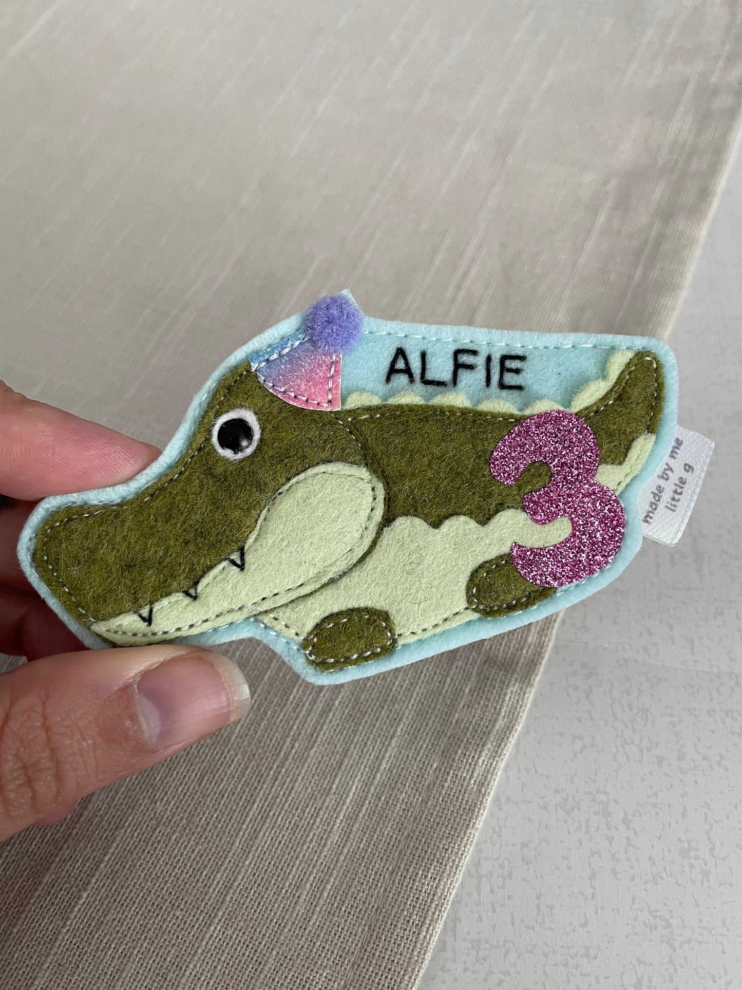 Crocodile birthday badge