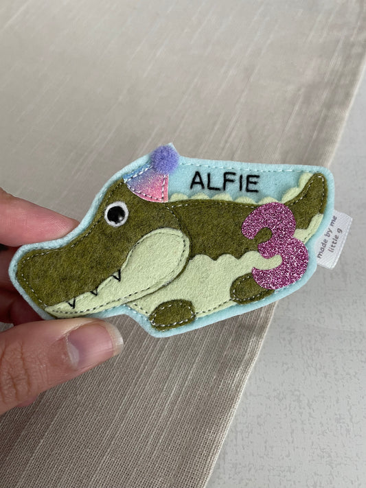 Crocodile birthday badge