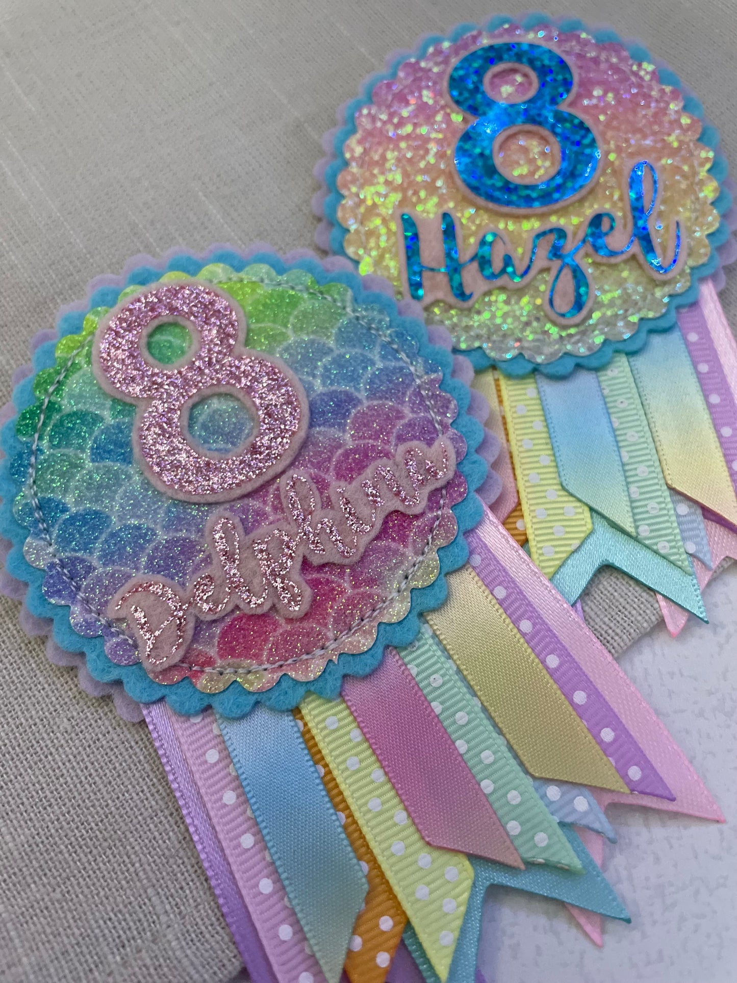 Pastel mermaid rainbow birthday rosette