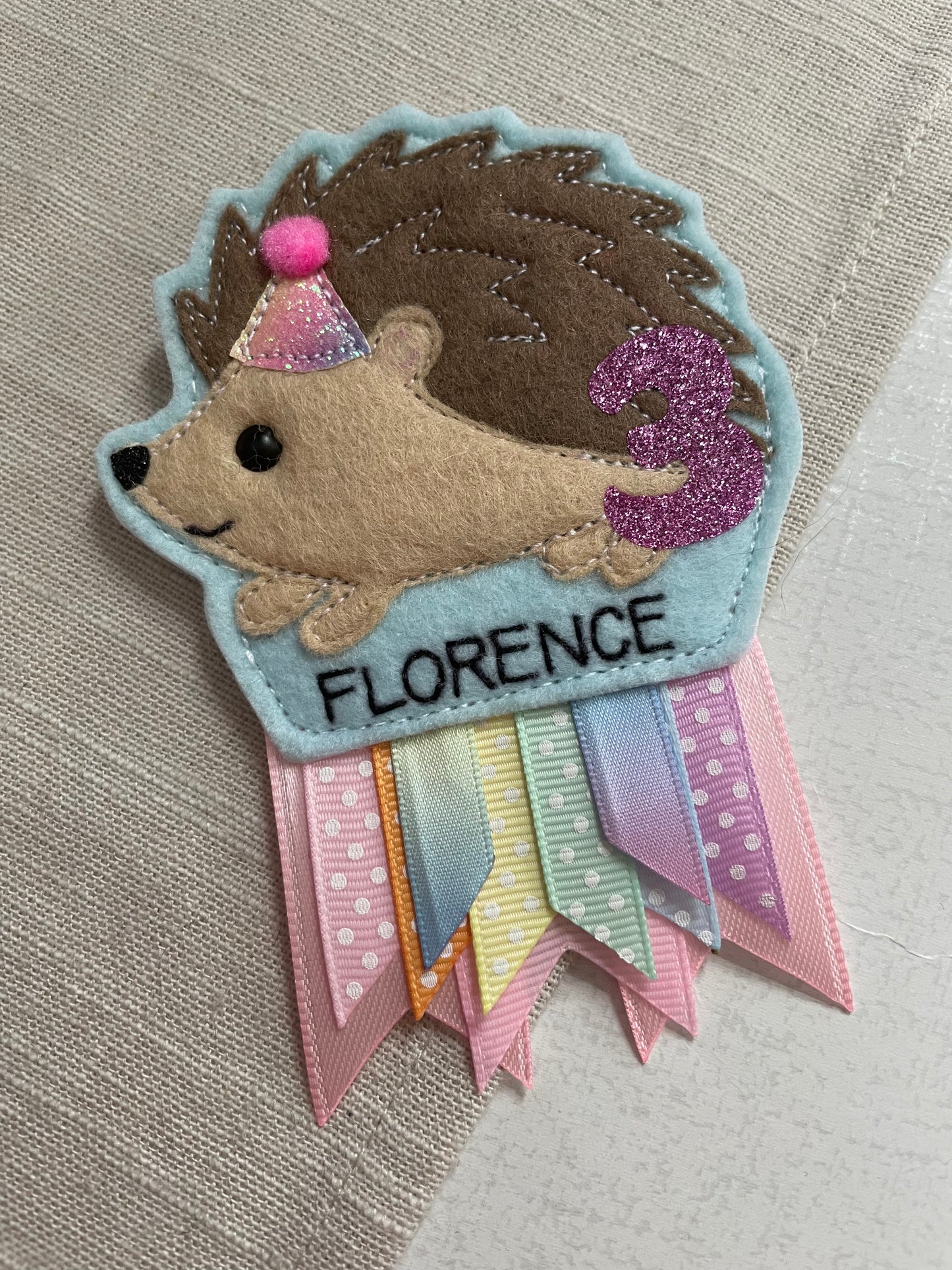 Hedgehog birthday badge