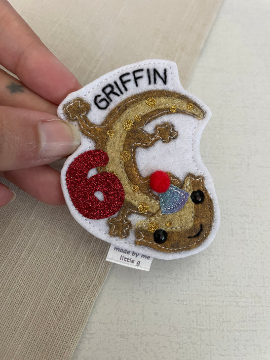 Crested Gecko birthday badge