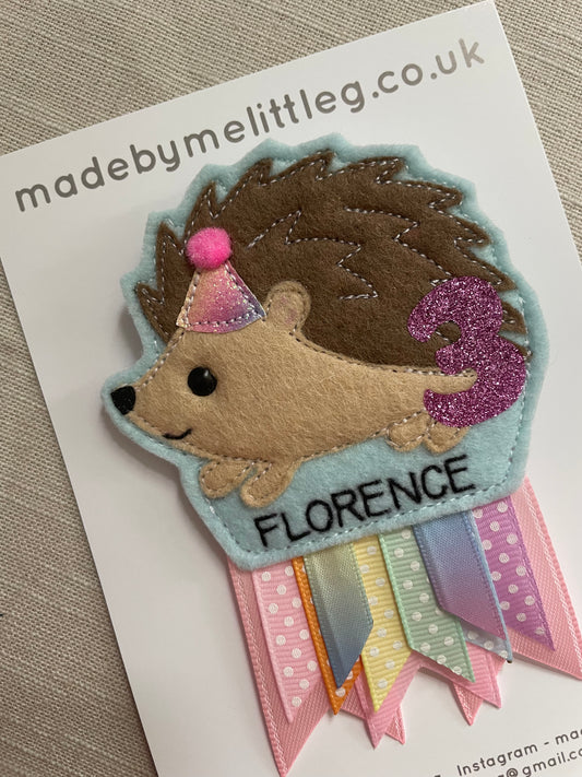 Hedgehog birthday badge