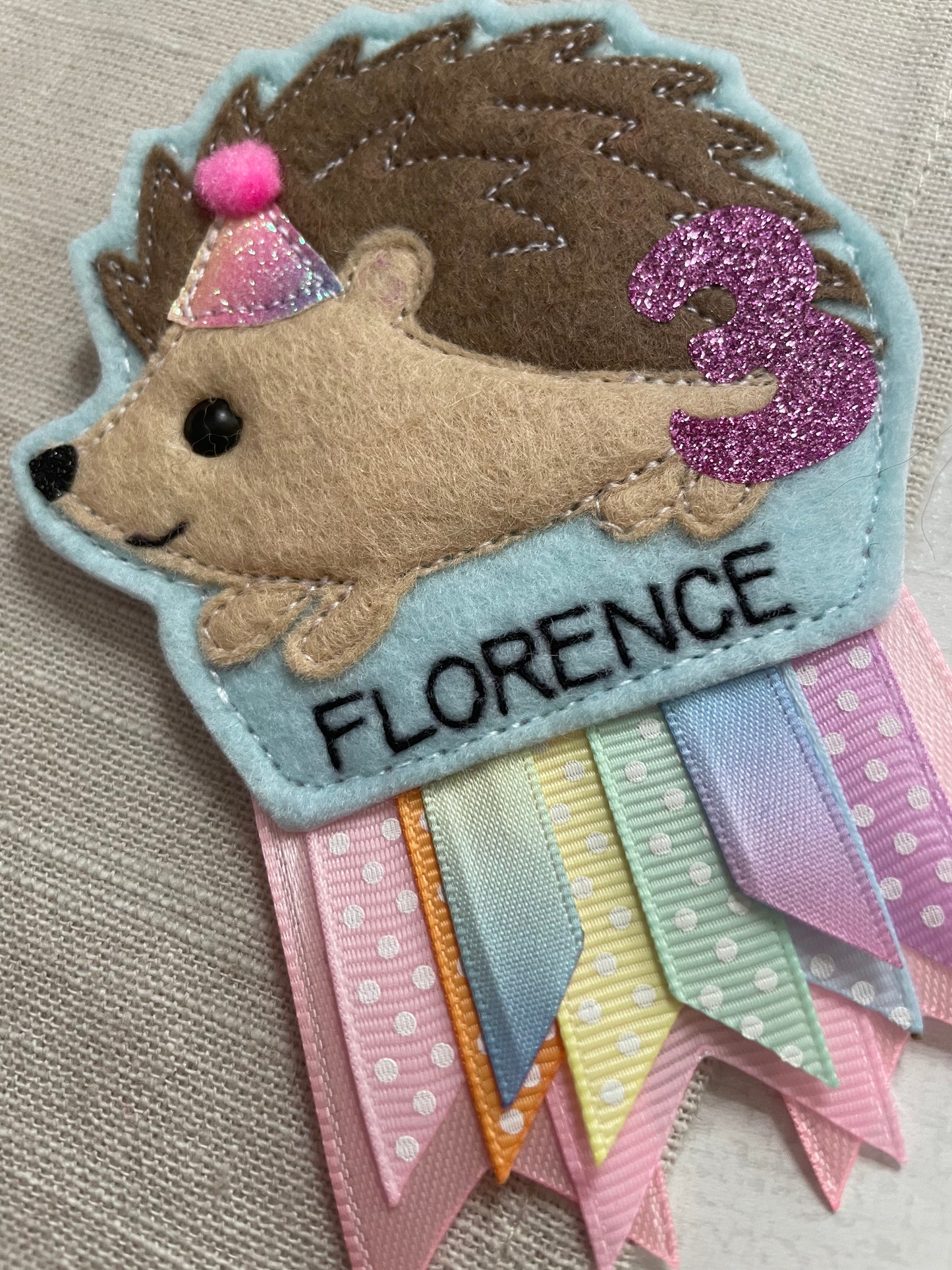 Hedgehog birthday badge