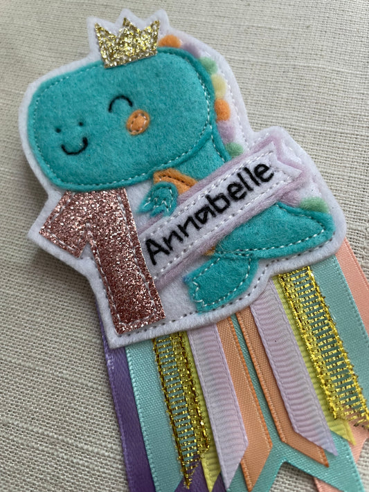 Princess dinosaur birthday badge