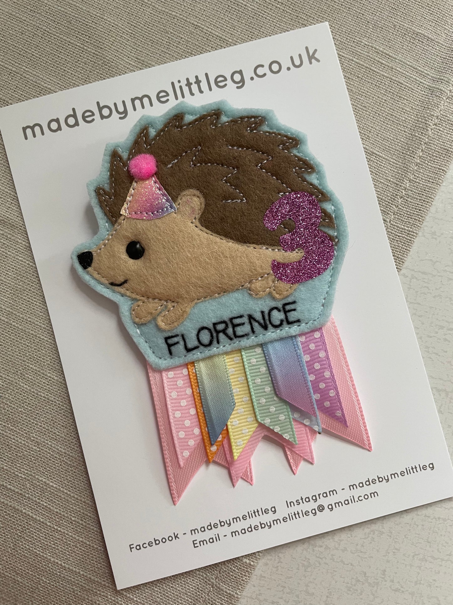 Hedgehog birthday badge