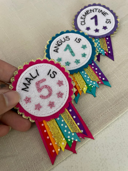 Mini personalised rainbow sparkle rosette