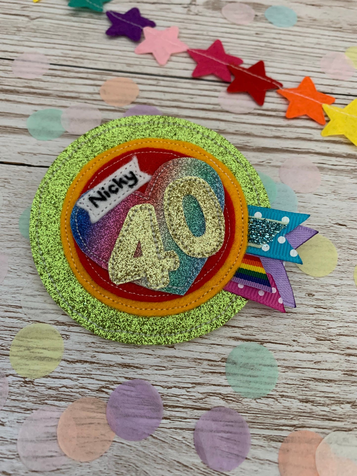 Rainbow personalised age birthday badge rosette, birthday badge, personalised birthday badge, rainbow birthday badge