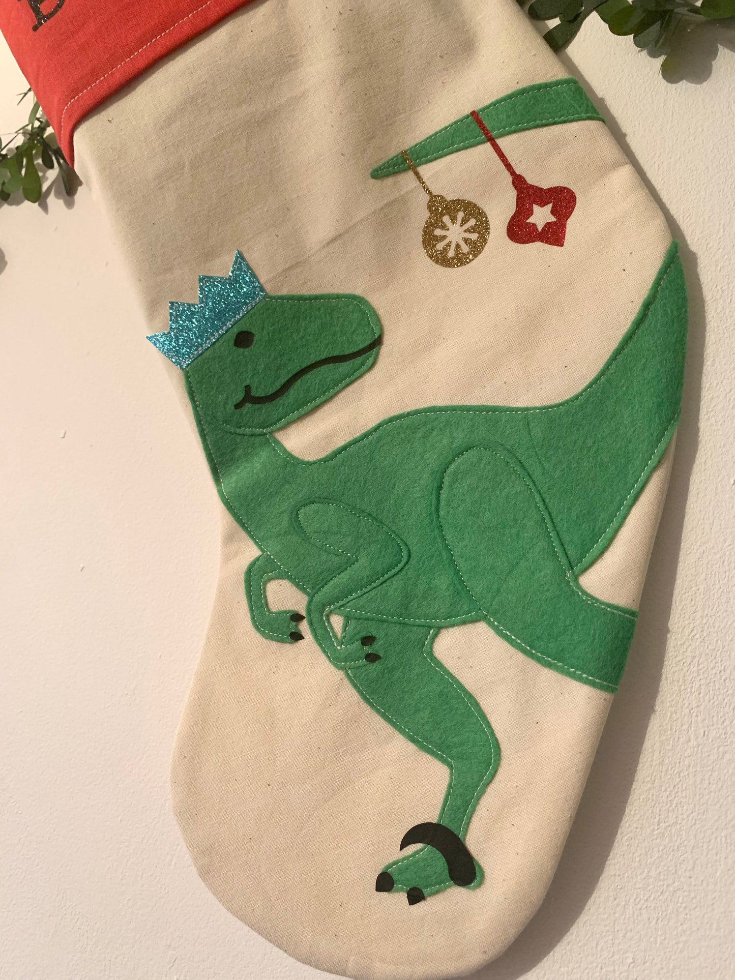 Personalised dinosaur Christmas stocking, Christmas Dino stocking, dinosaur stocking