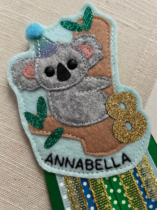 Koala birthday badge, PLEASE READ INFO, personalised koala birthday badge, birthday badge