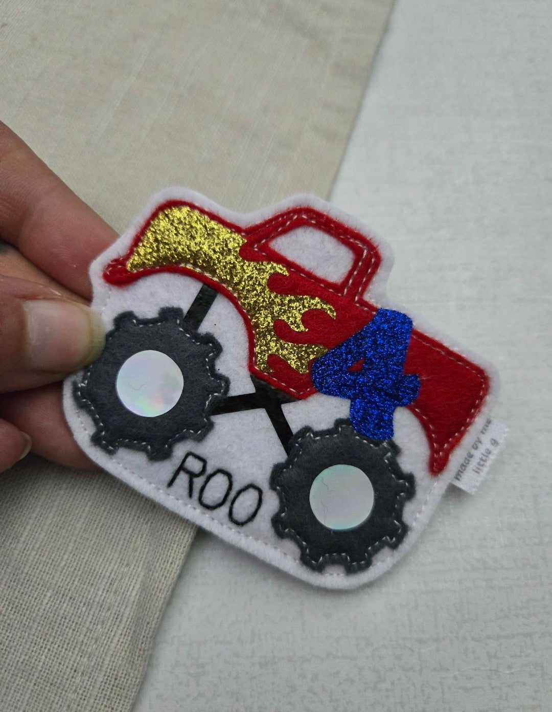 Monster truck birthday badge