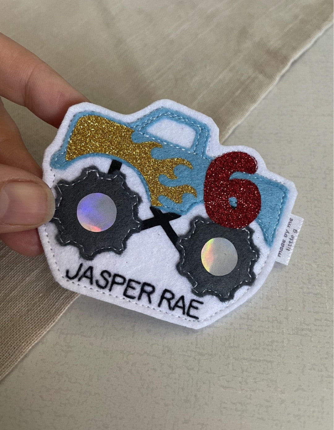 Monster truck birthday badge