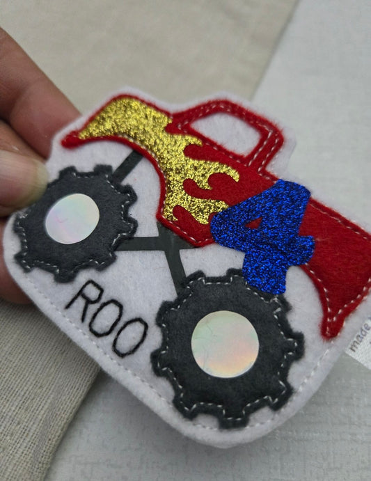 Monster truck birthday badge
