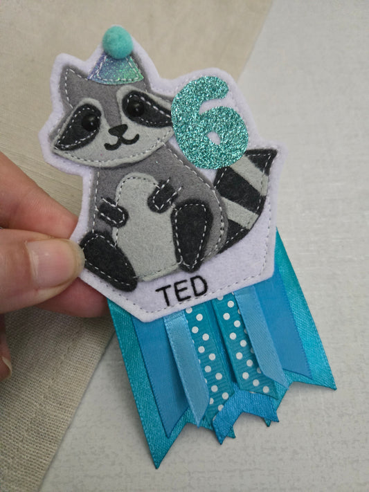 Raccoon birthday badge