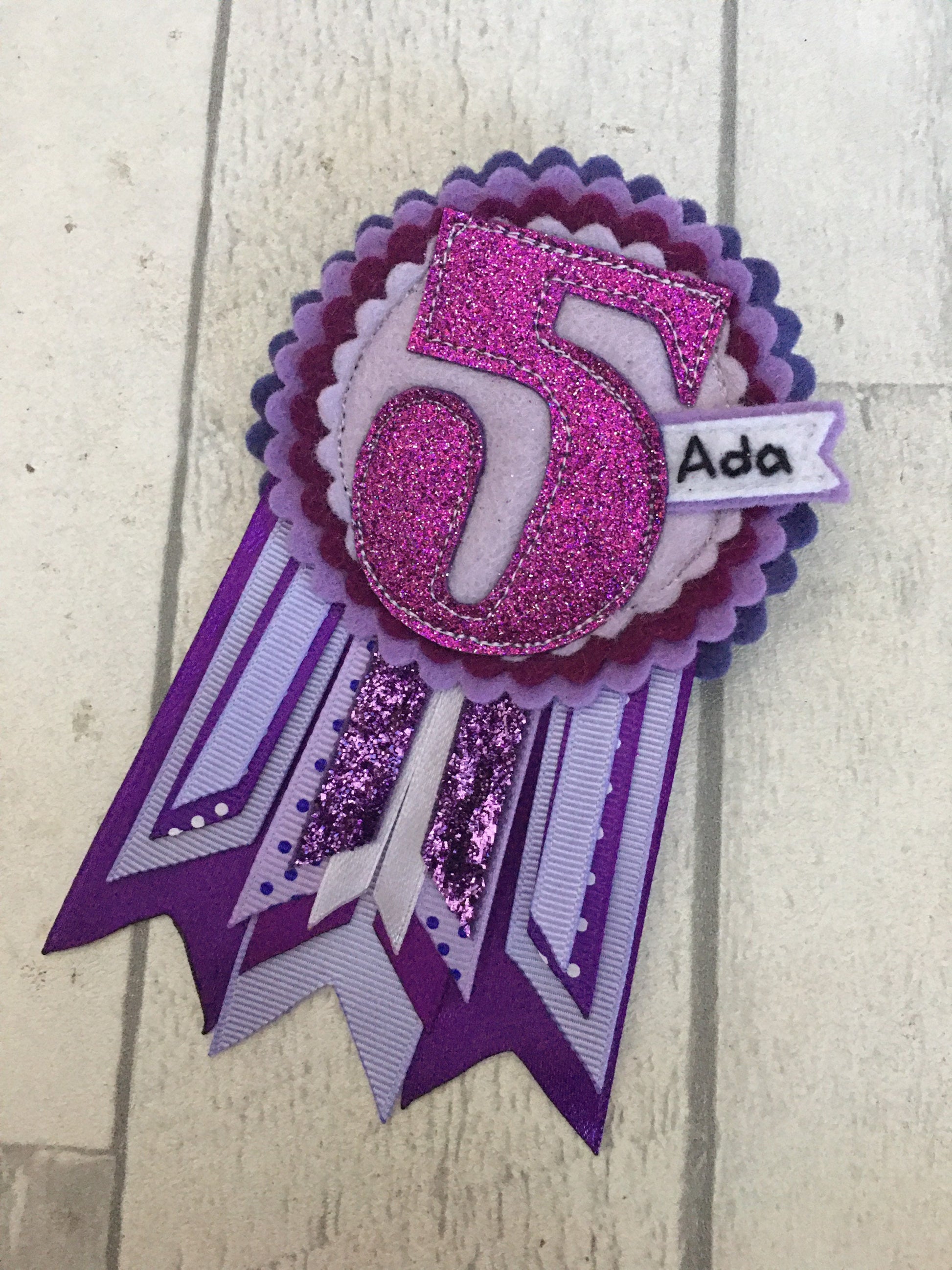 Purple personalised age birthday badge rosette, birthday badge, personalised birthday badge, purple birthday badge, name birthday badge