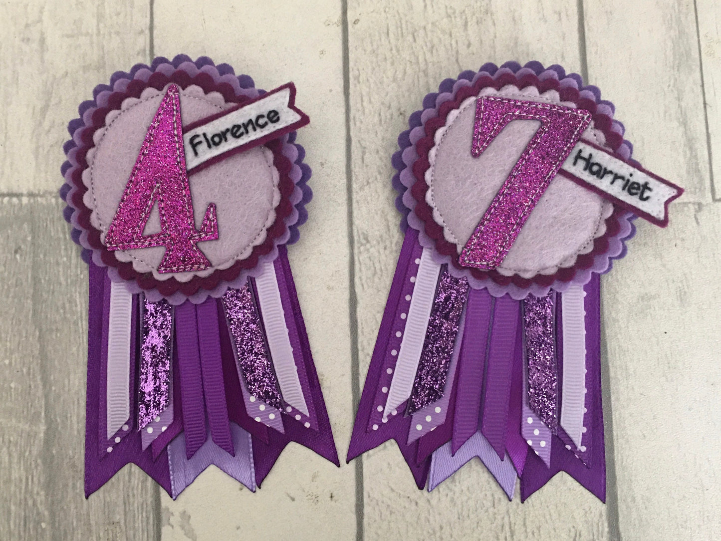 Purple personalised age birthday badge rosette, birthday badge, personalised birthday badge, purple birthday badge, name birthday badge