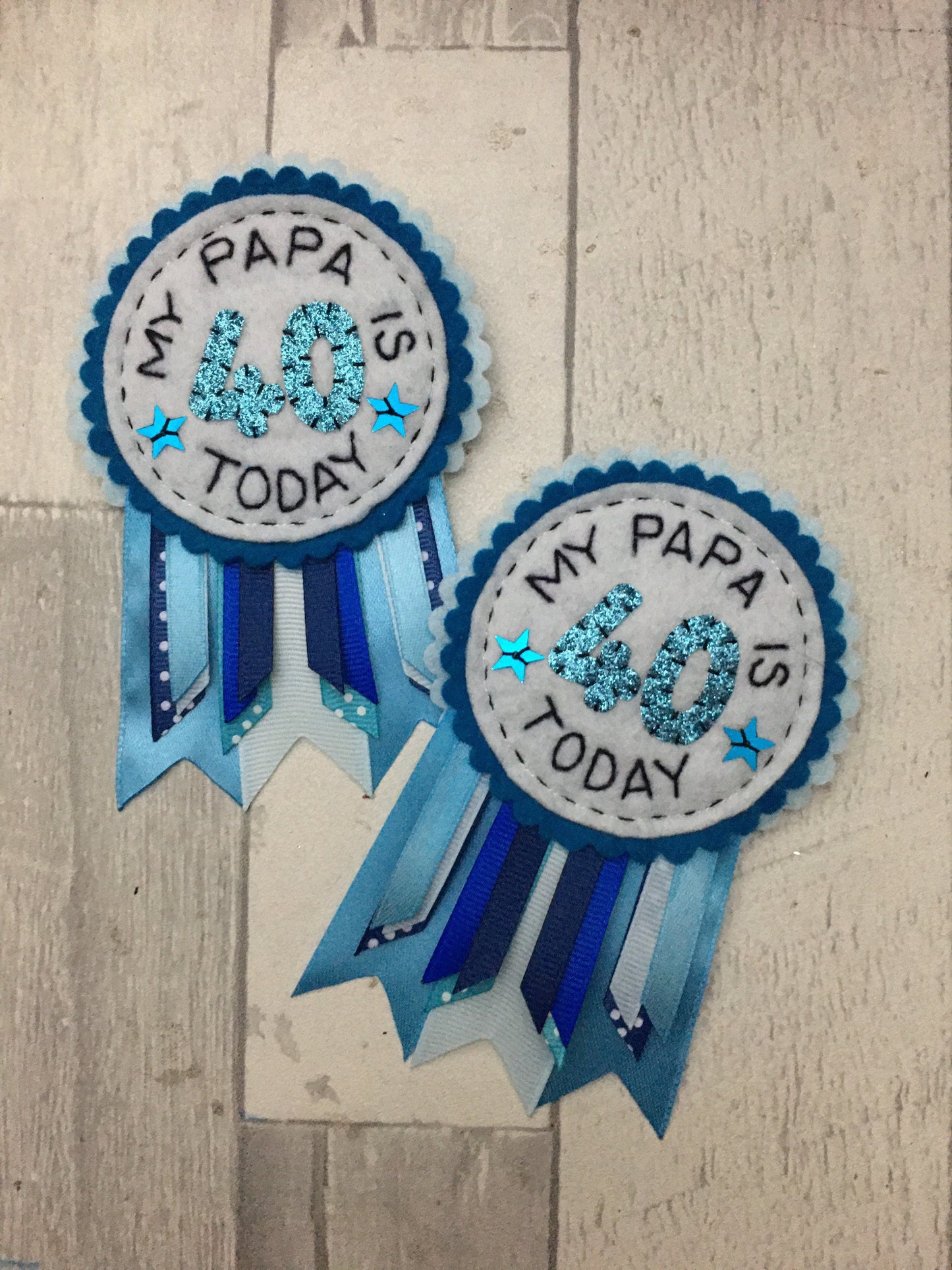 Blue personalised birthday badge rosette, birthday badge, personalised birthday badge, blue birthday, blue badge, name birthday badge