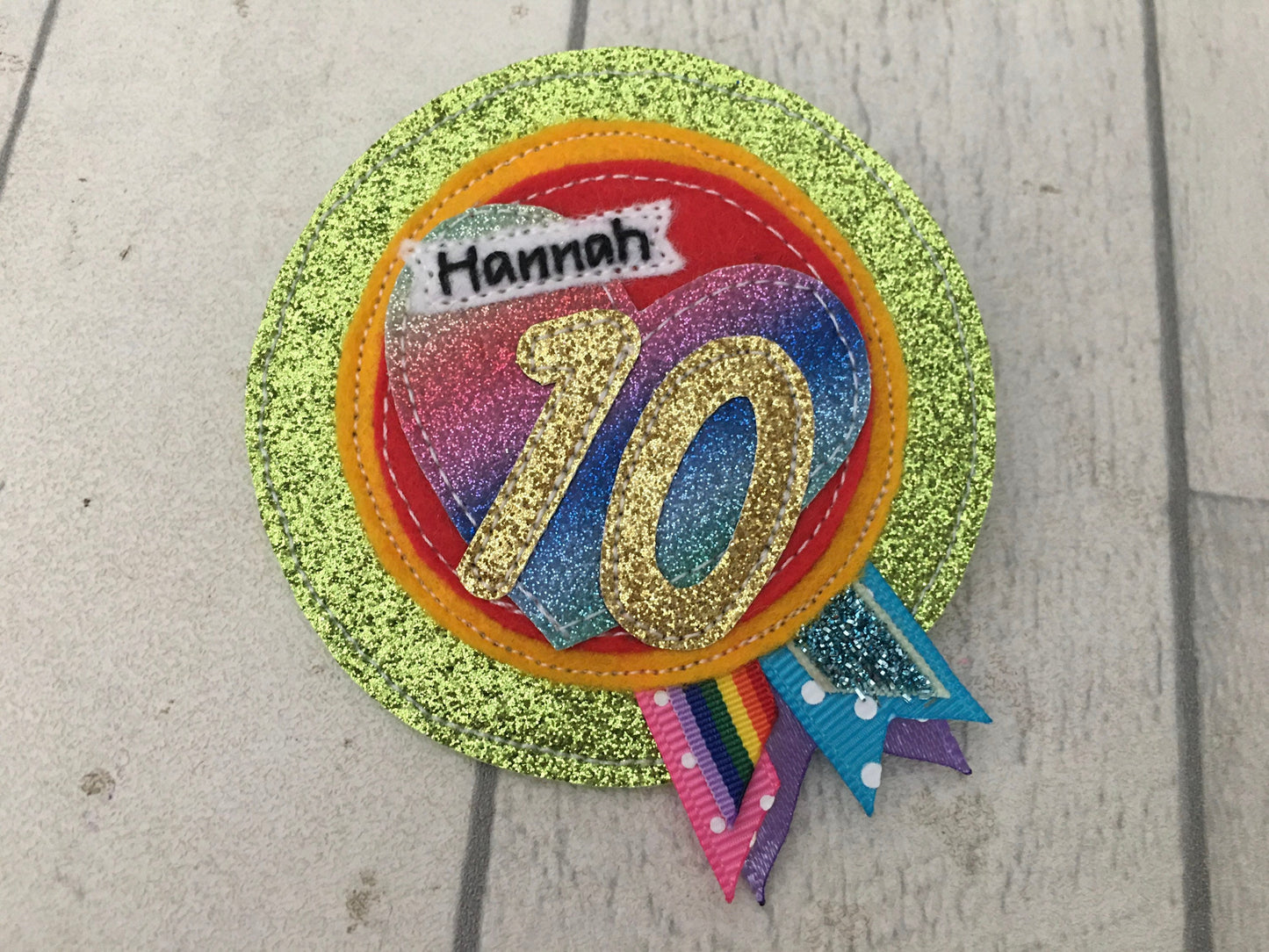 Rainbow personalised age birthday badge rosette, birthday badge, personalised birthday badge, rainbow birthday badge