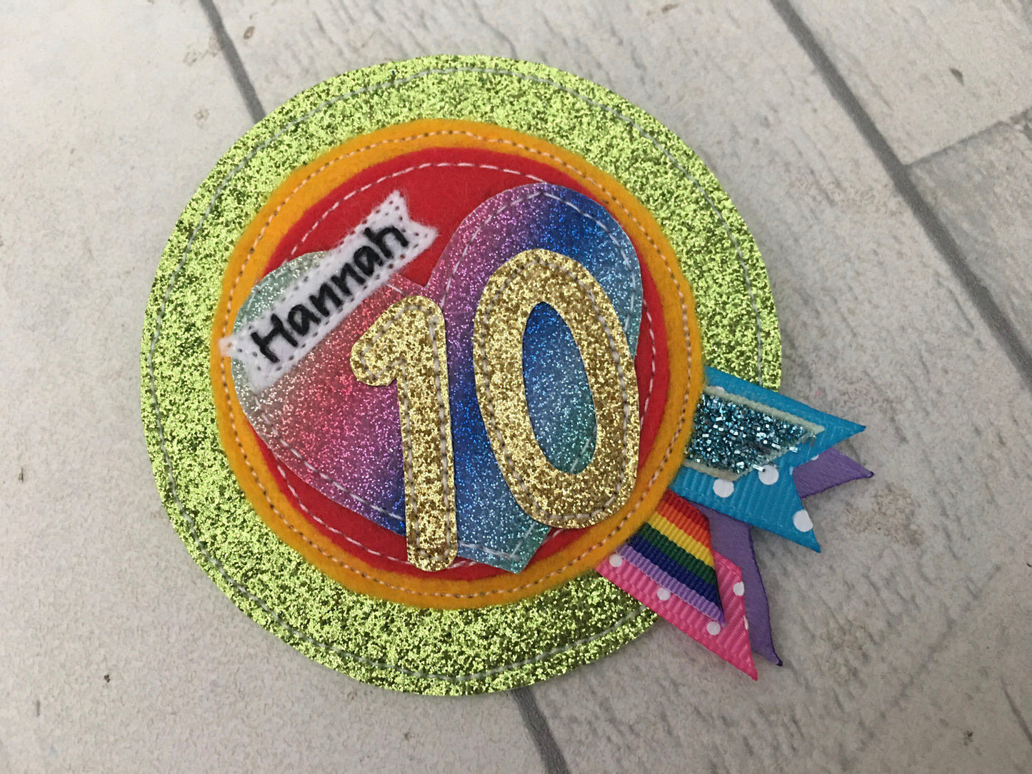 Rainbow personalised age birthday badge rosette, birthday badge, personalised birthday badge, rainbow birthday badge