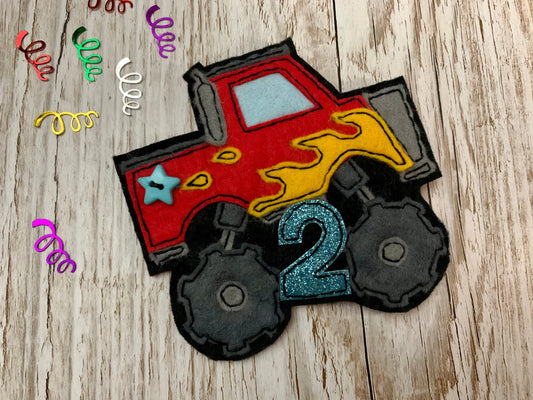 Monster truck vehicle 4x4 birthday badge, birthday badge, age badge