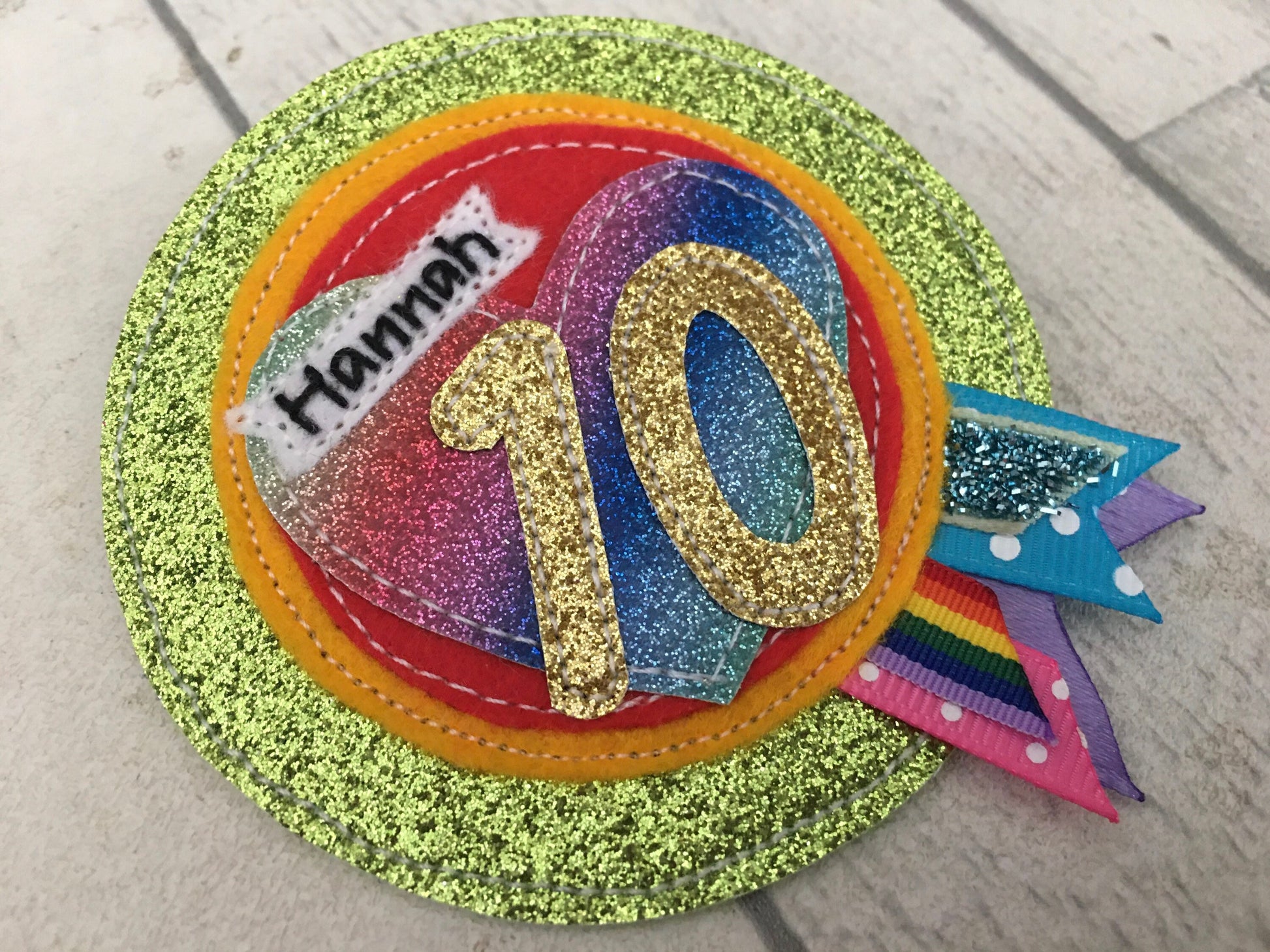 Rainbow personalised age birthday badge rosette, birthday badge, personalised birthday badge, rainbow birthday badge