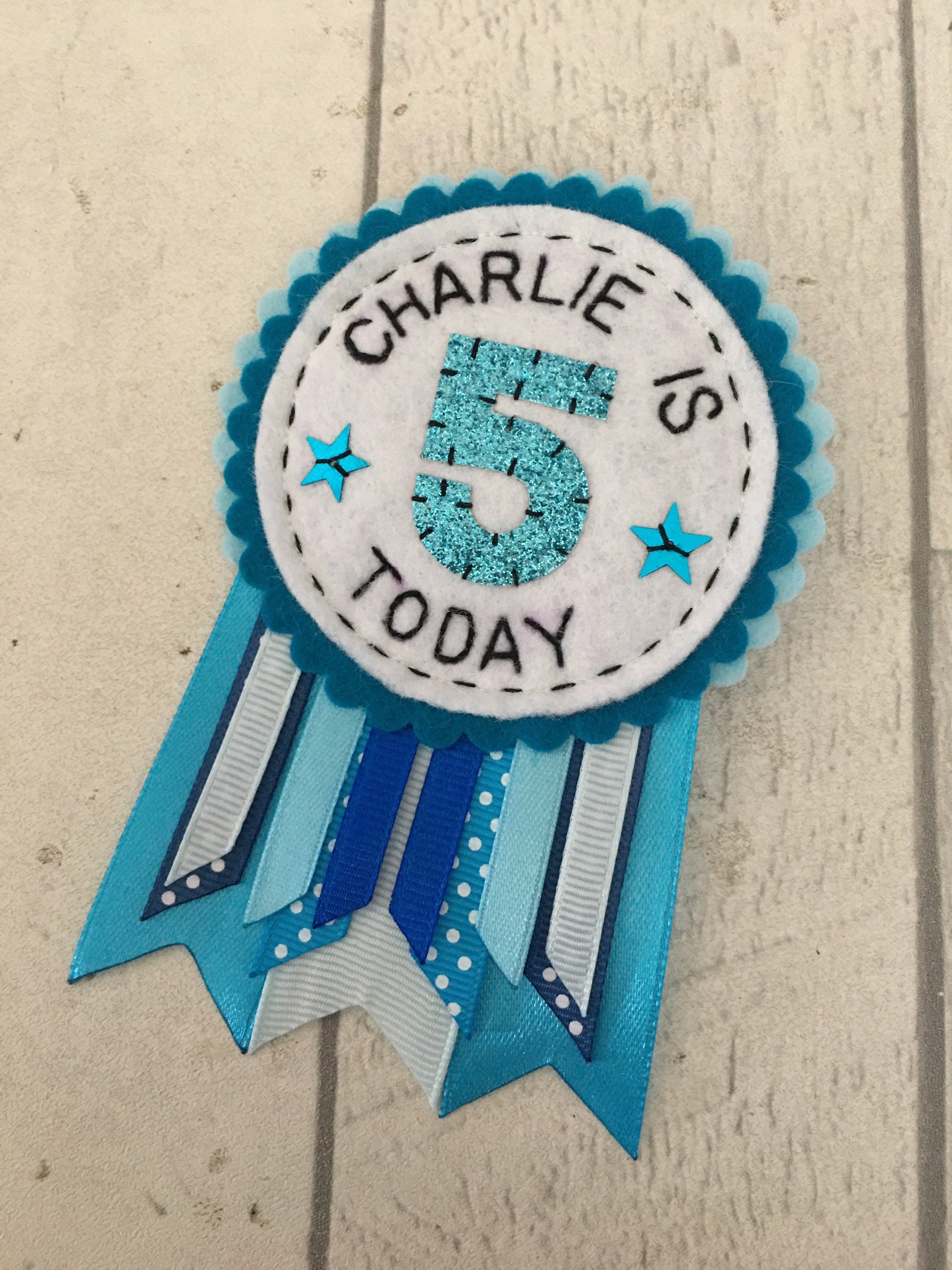 Blue personalised birthday badge rosette, birthday badge, personalised birthday badge, blue birthday, blue badge, name birthday badge