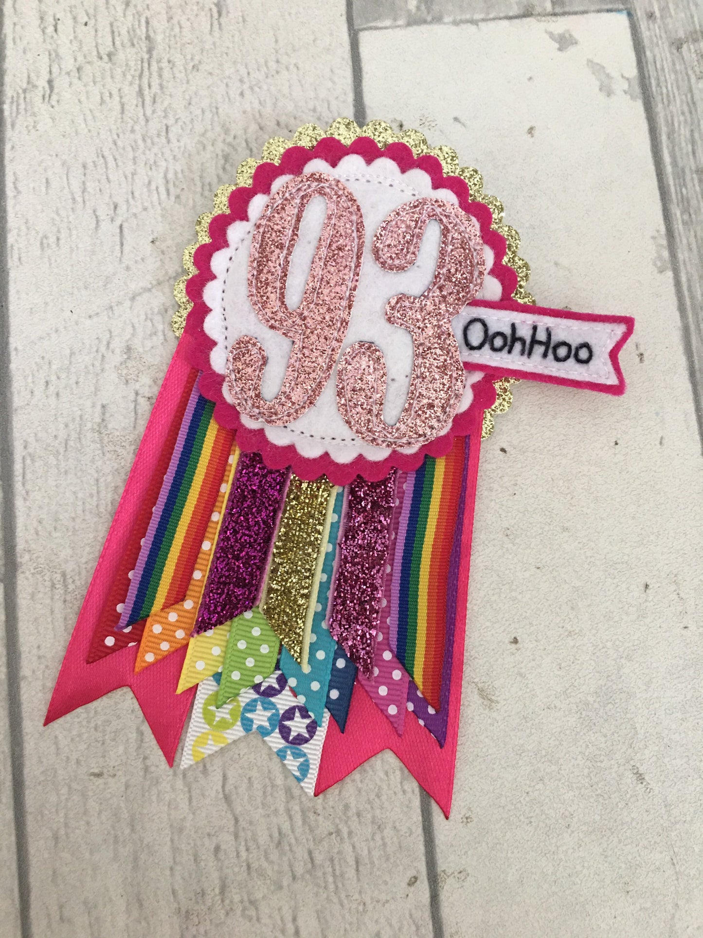 Pink rainbow sparkle personalised birthday badge rosette, birthday badge, personalised birthday badge, pink birthday badge, rainbow birthday