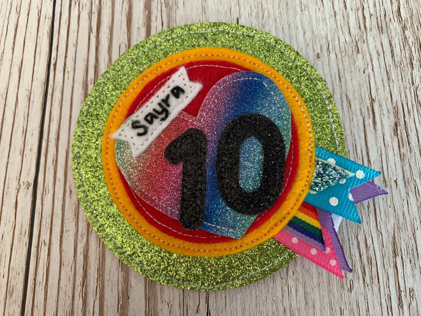 Rainbow personalised age birthday badge rosette, birthday badge, personalised birthday badge, rainbow birthday badge