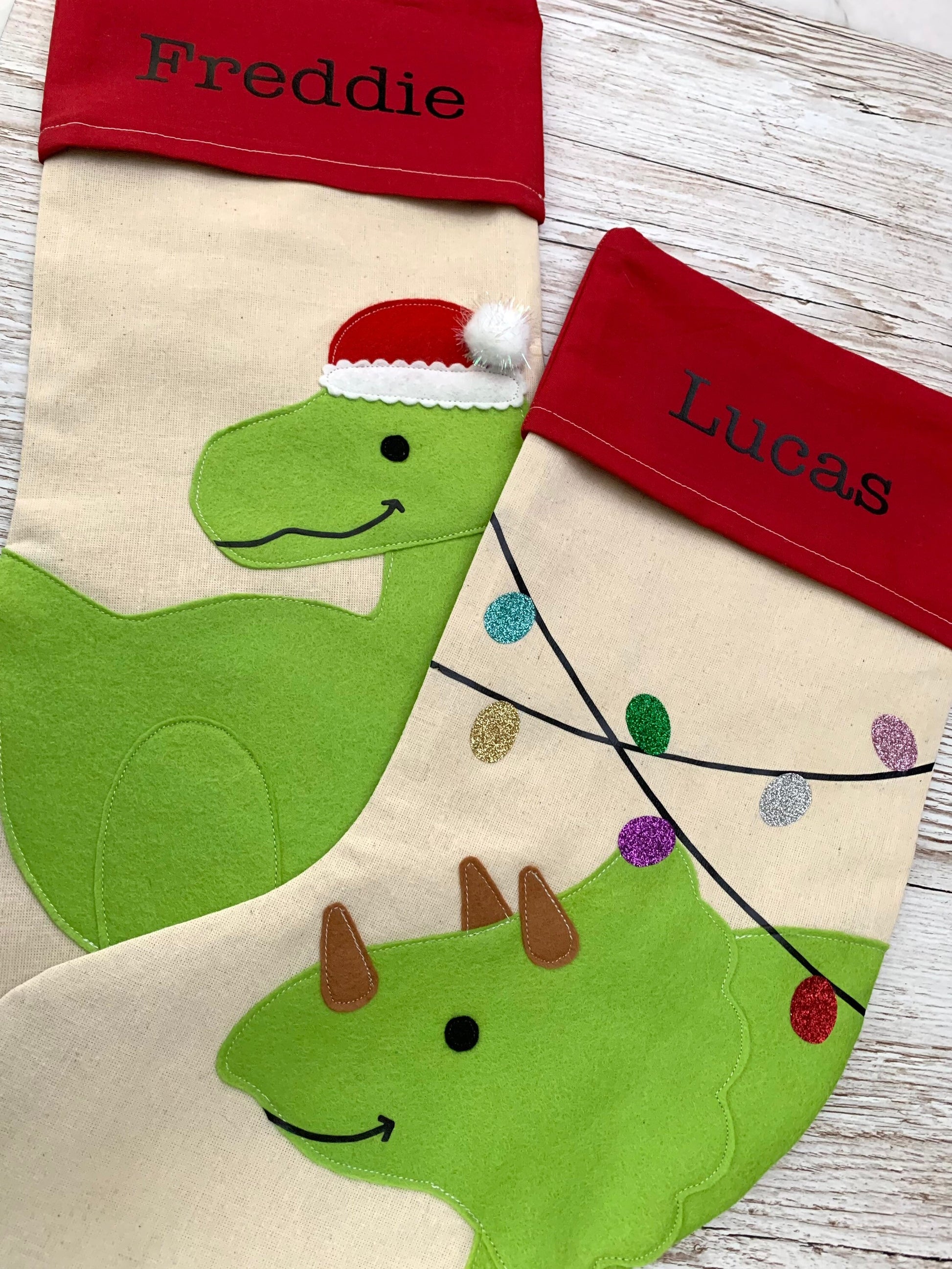 Personalised dinosaur Christmas stocking, Christmas Dino stocking, dinosaur stocking