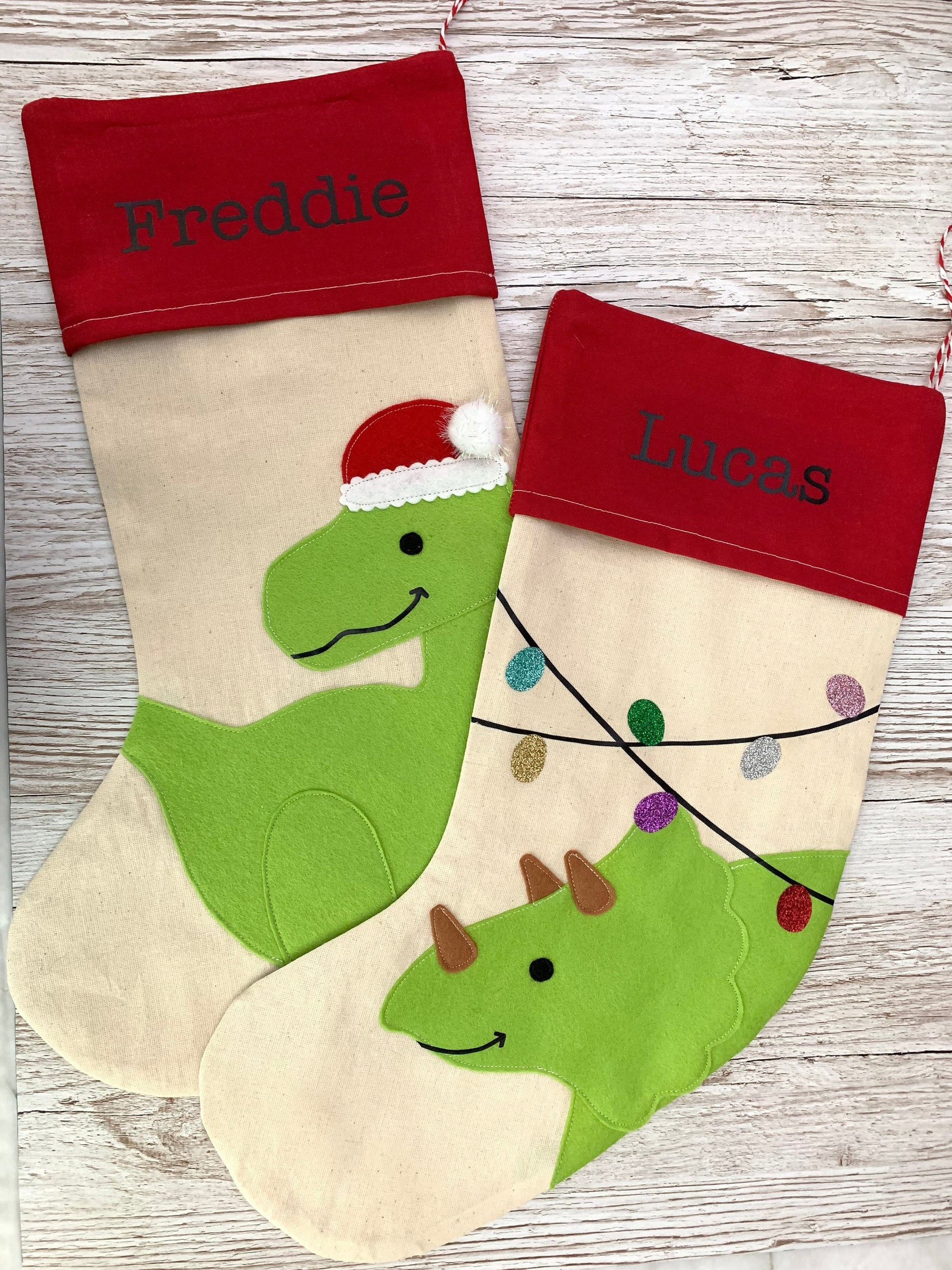 Personalised dinosaur Christmas stocking, Christmas Dino stocking, dinosaur stocking