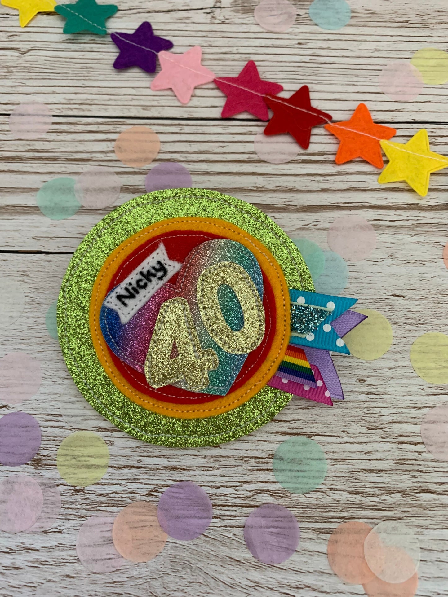 Rainbow personalised age birthday badge rosette, birthday badge, personalised birthday badge, rainbow birthday badge