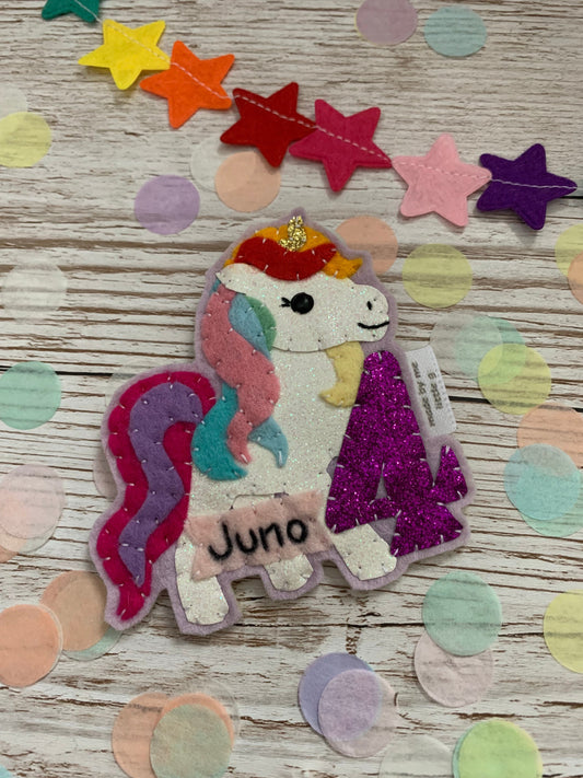 Unicorn birthday badge, Personalised rainbow unicorn birthday badge, birthday badge,