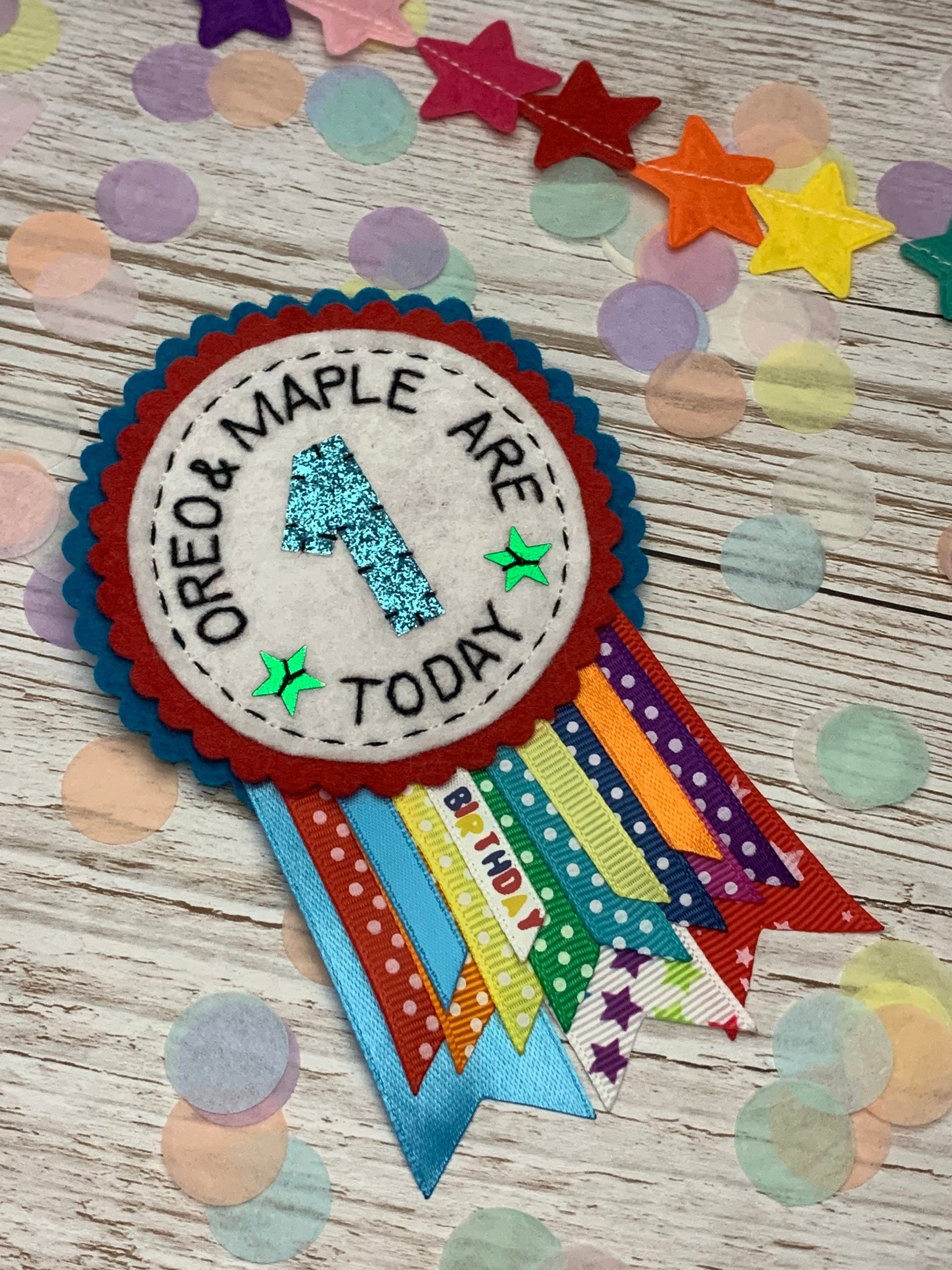 Personalised birthday badge rosette, birthday badge, personalised birthday badge, rainbow birthday badge, name birthday badge