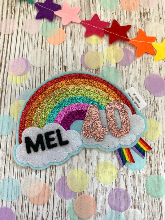 Sparkly rainbow birthday badge, birthday badge, personalised Birthday Badge, rainbow birthday badge