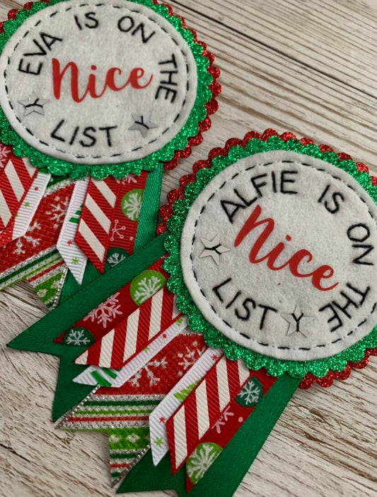 Personalised Christmas nice/naughty list badge rosette, Santa’s nice list, nice list