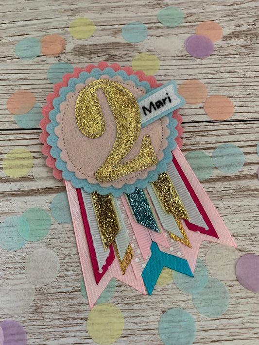 Unicorn personalised age birthday badge rosette, birthday badge, personalised birthday badge