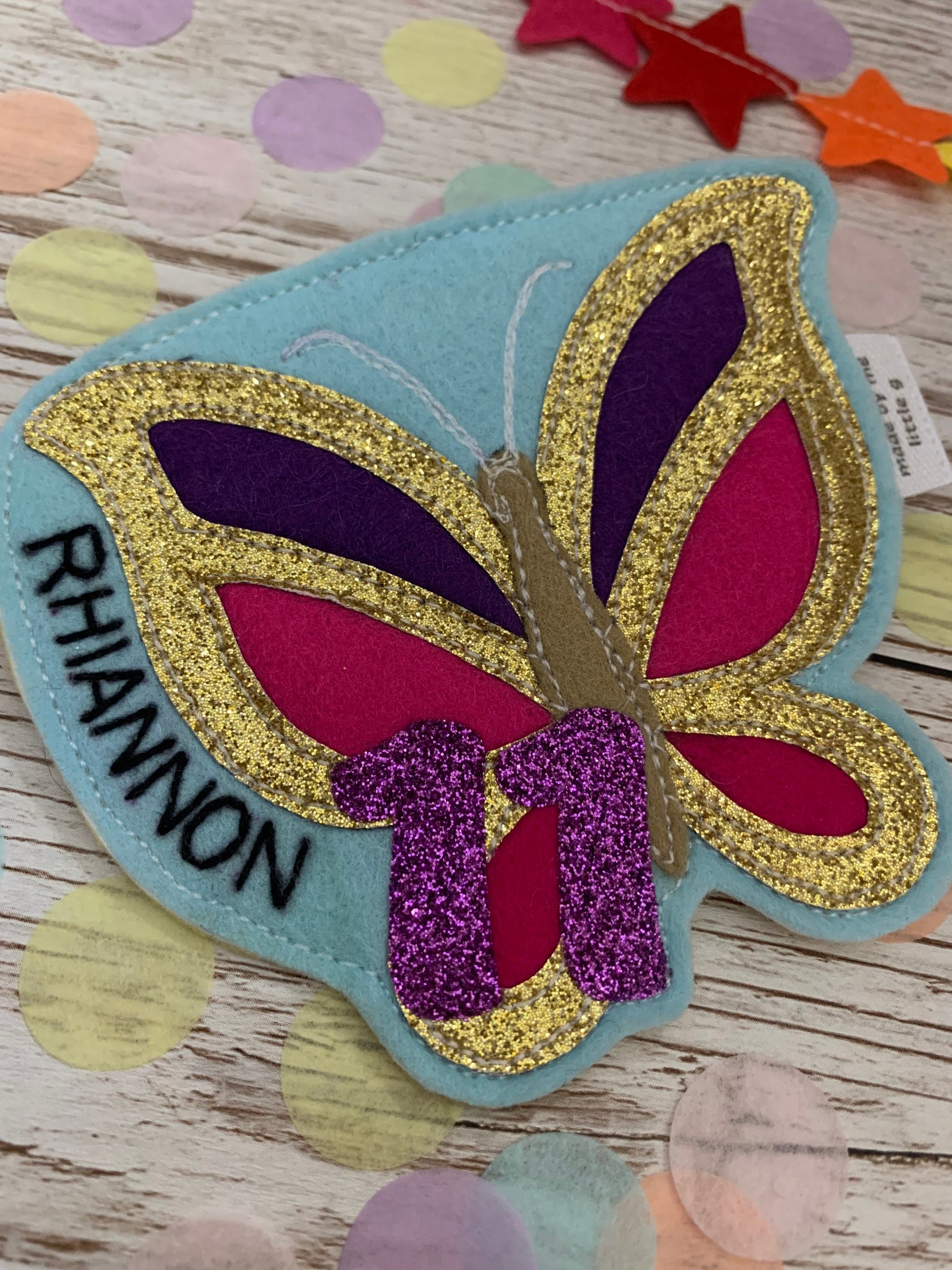 Butterfly birthday badge, birthday badge, personalised butterfly badge, butterfly badge,