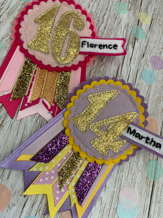 Custom personalised age birthday badge rosette, birthday badge, personalised birthday badge, name birthday badge, age birthday badge