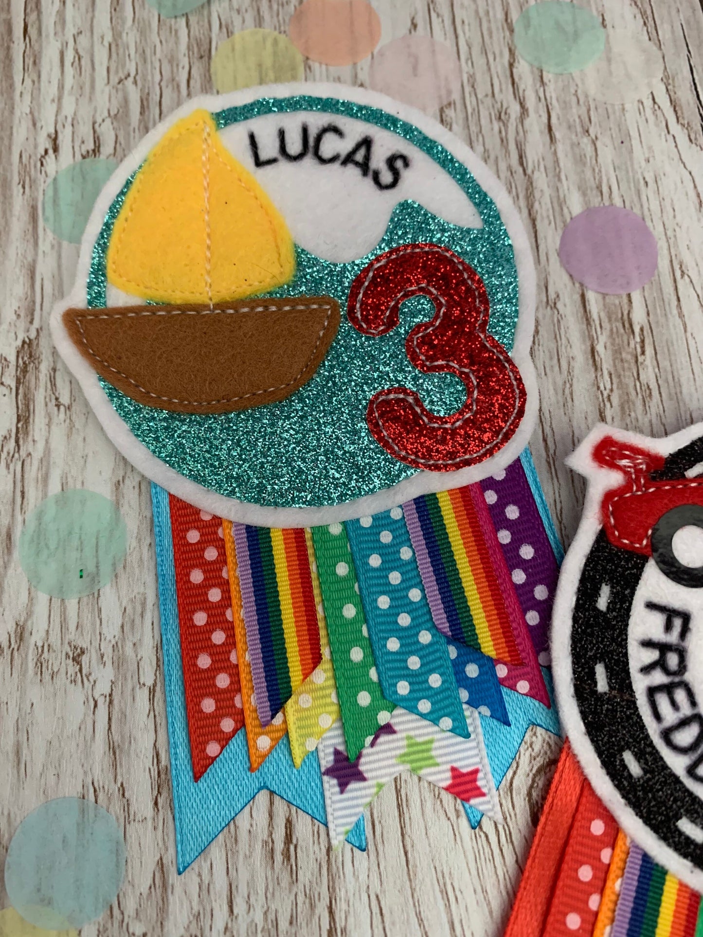 Personalised birthday badge rosette, birthday badge, car birthday badge, boat birthday badge, digger birthday badge