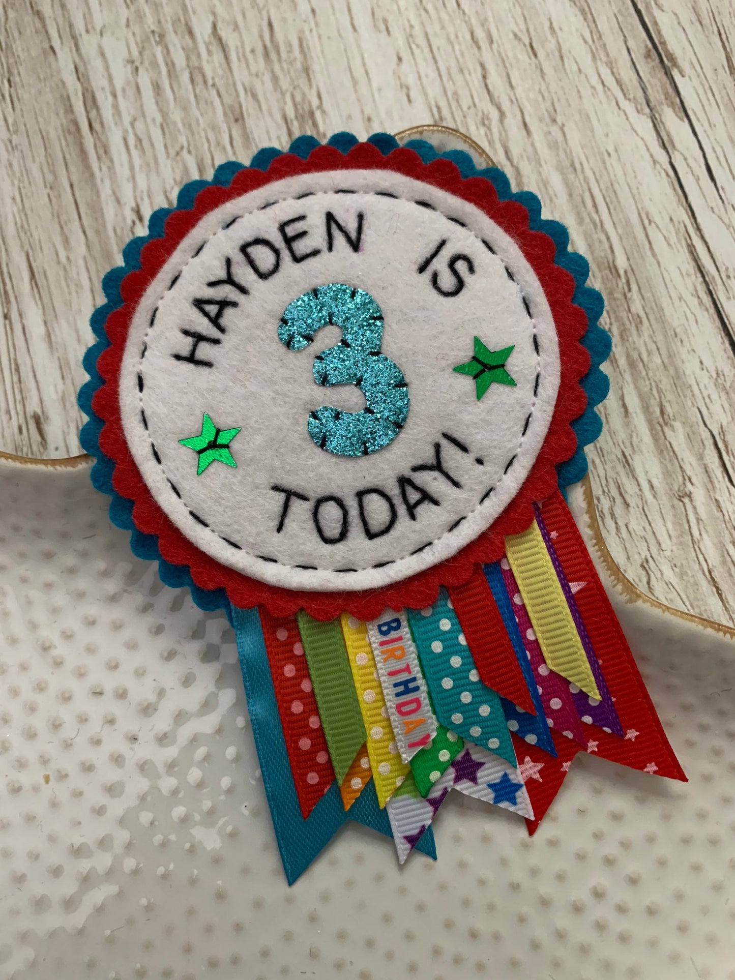 Personalised birthday badge rosette, birthday badge, personalised birthday badge, rainbow birthday badge, name birthday badge