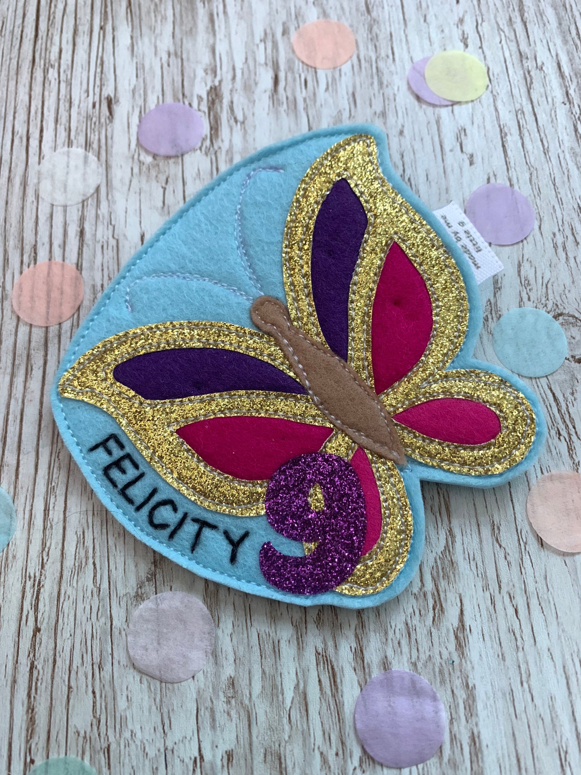 Butterfly birthday badge, birthday badge, personalised butterfly badge, butterfly badge,