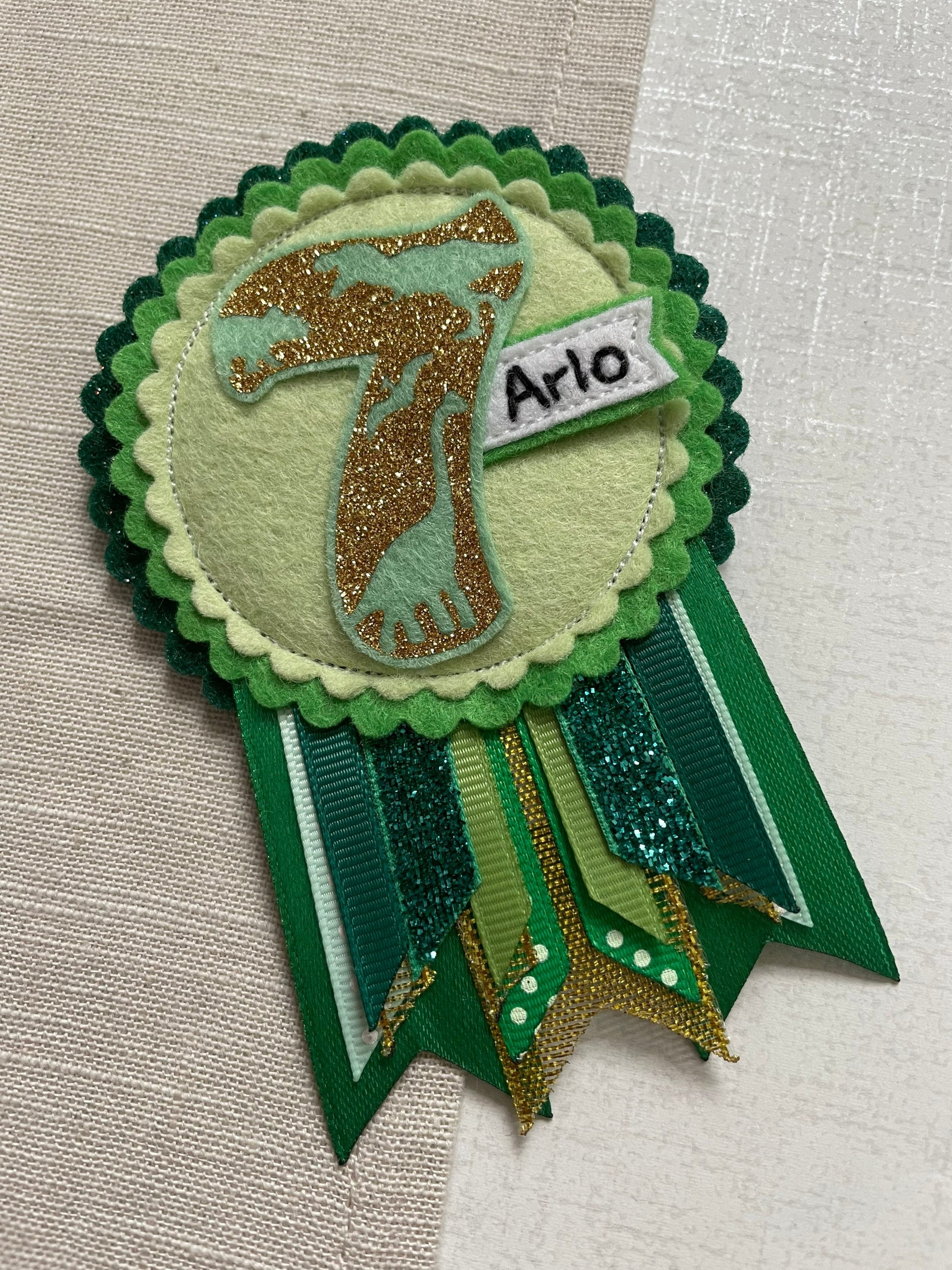 Dinosaur personalised age birthday badge rosette, birthday badge, personalised birthday badge