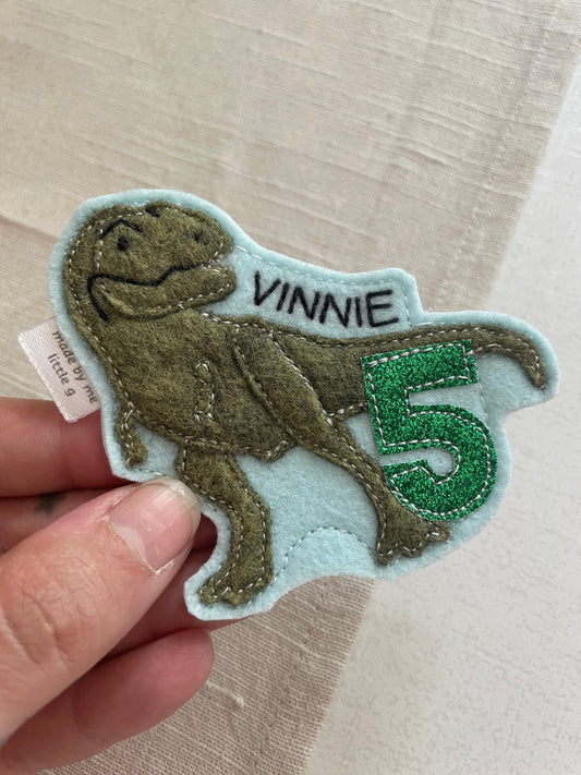 T-Rex dinosaur birthday badge, birthday badge, dino birthday badge, personalised birthday badge