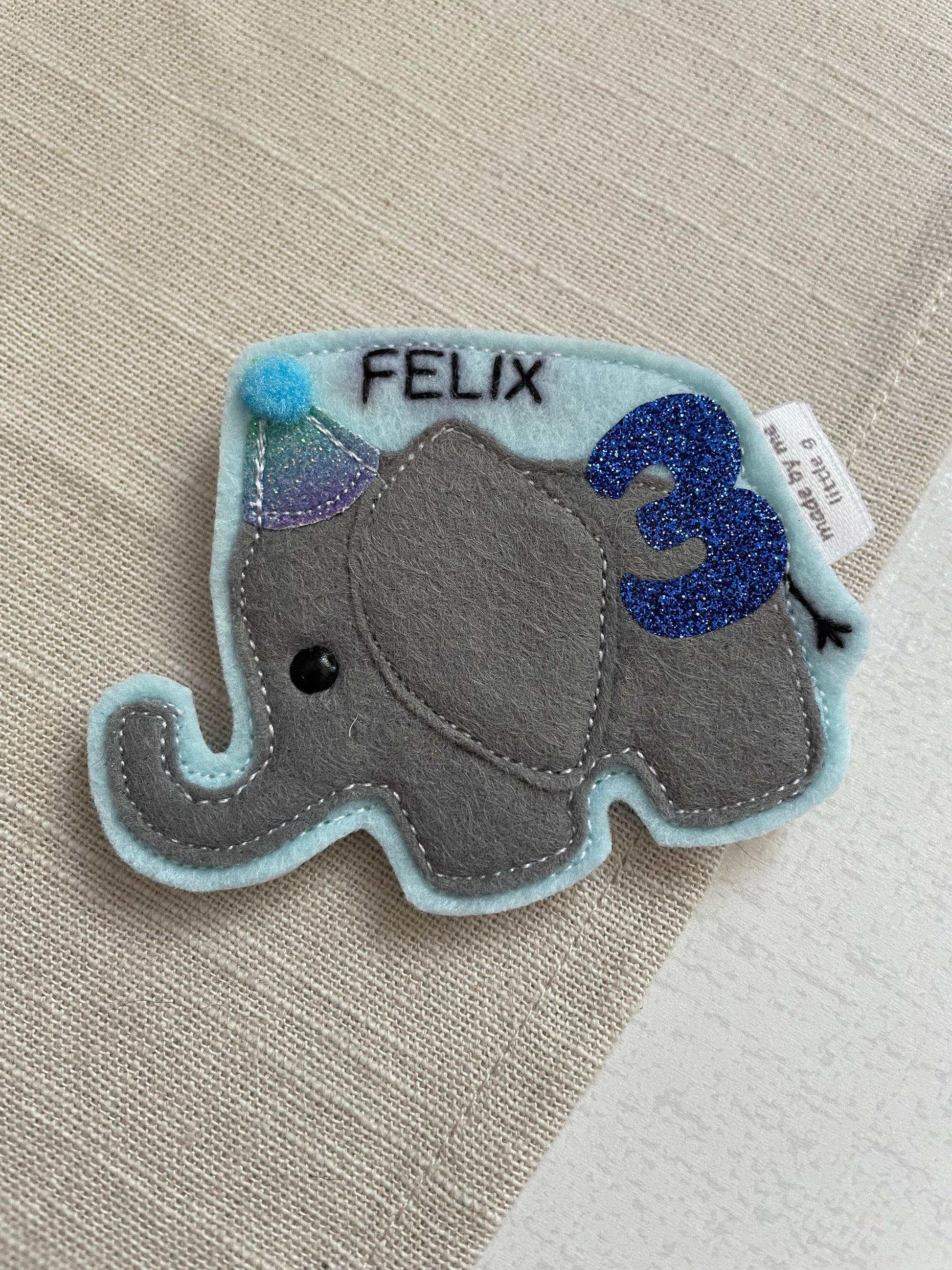 Elephant birthday badge, PLEASE READ INFO, personalised elephant birthday badge, birthday badge