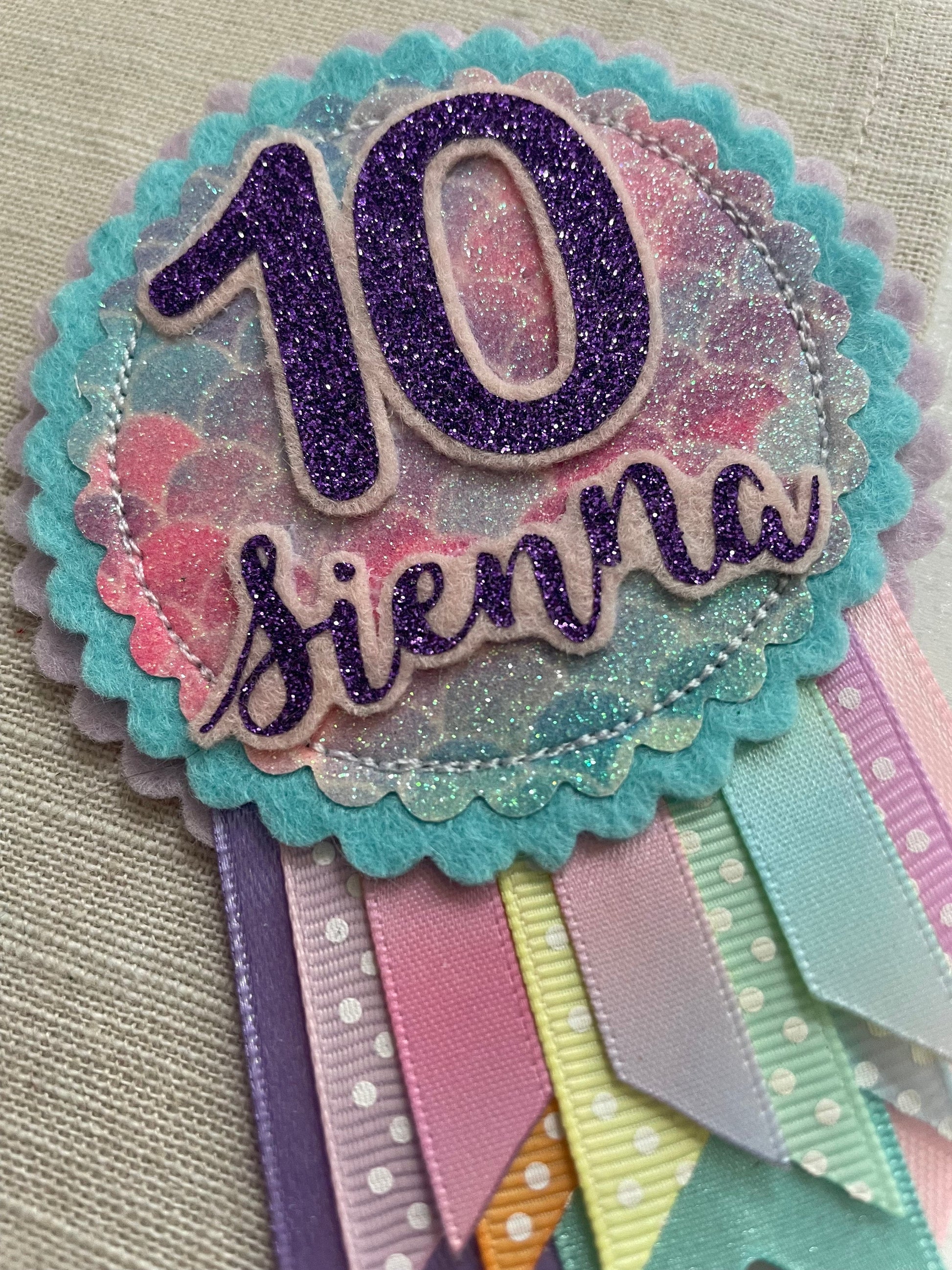 Pastel mermaid rainbow personalised birthday badge rosette, birthday badge, personalised birthday badge, mermaid birthday badge