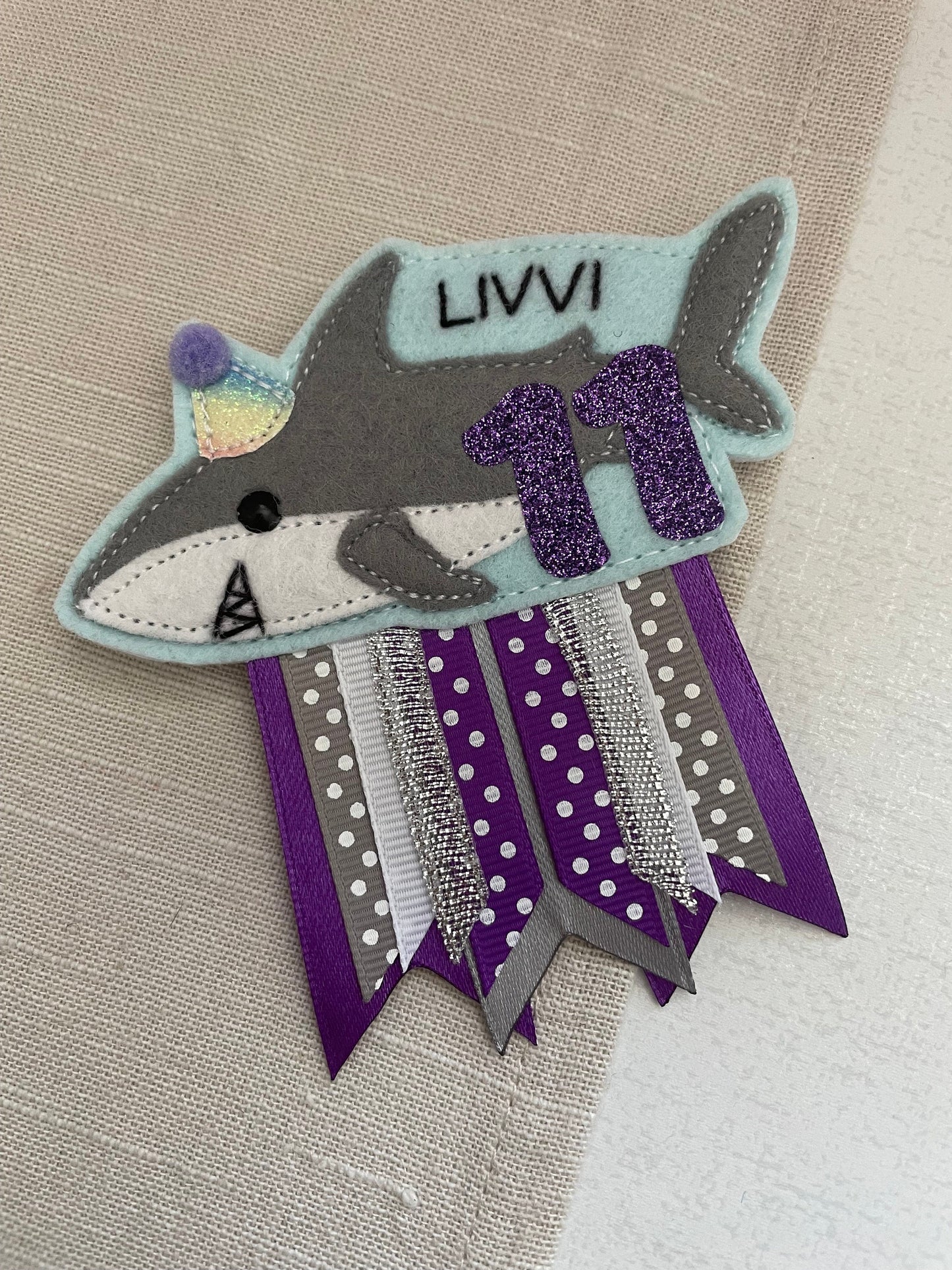 Shark birthday badge, personalised shark birthday badge, birthday badge