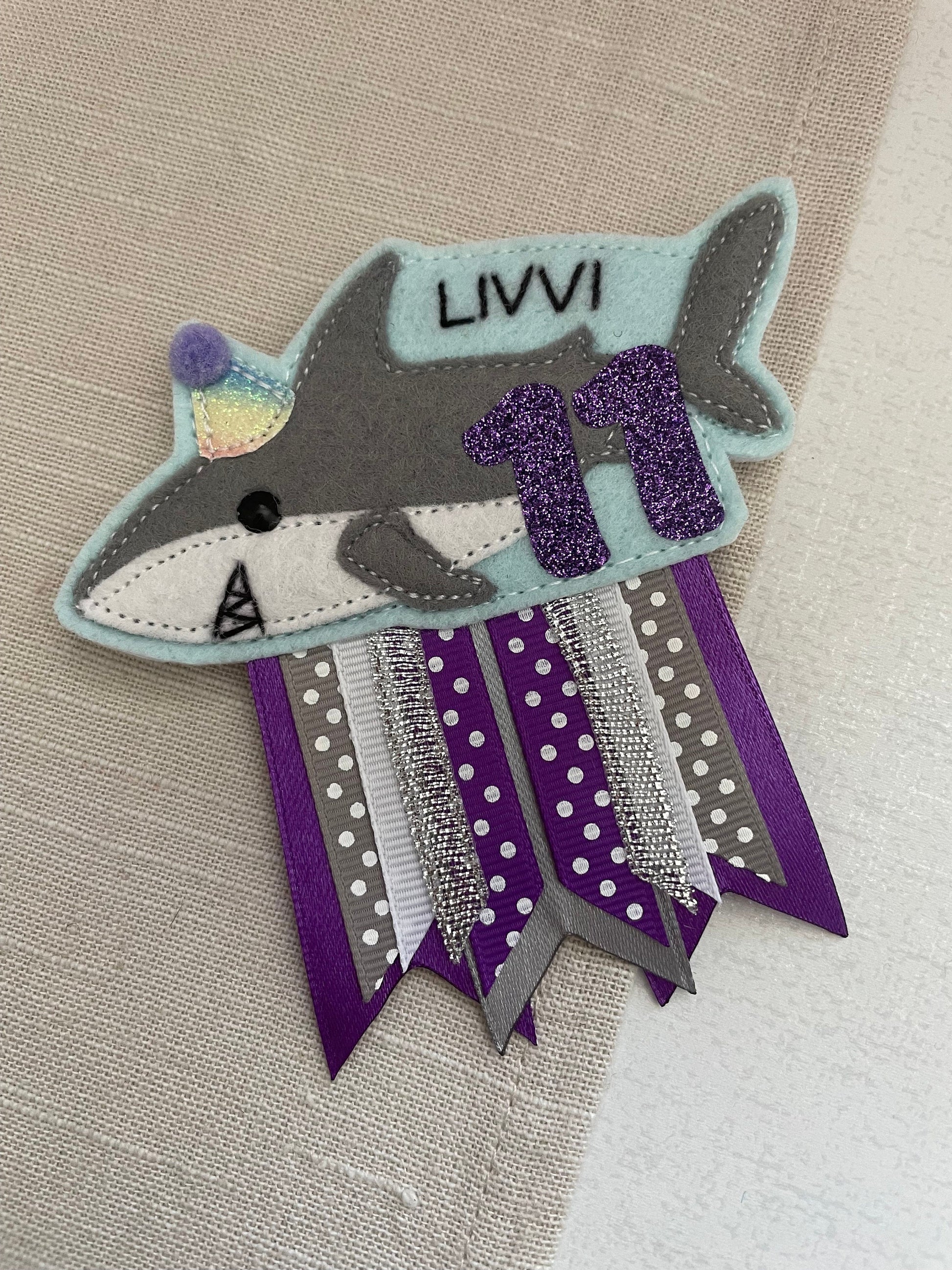 Shark birthday badge, personalised shark birthday badge, birthday badge